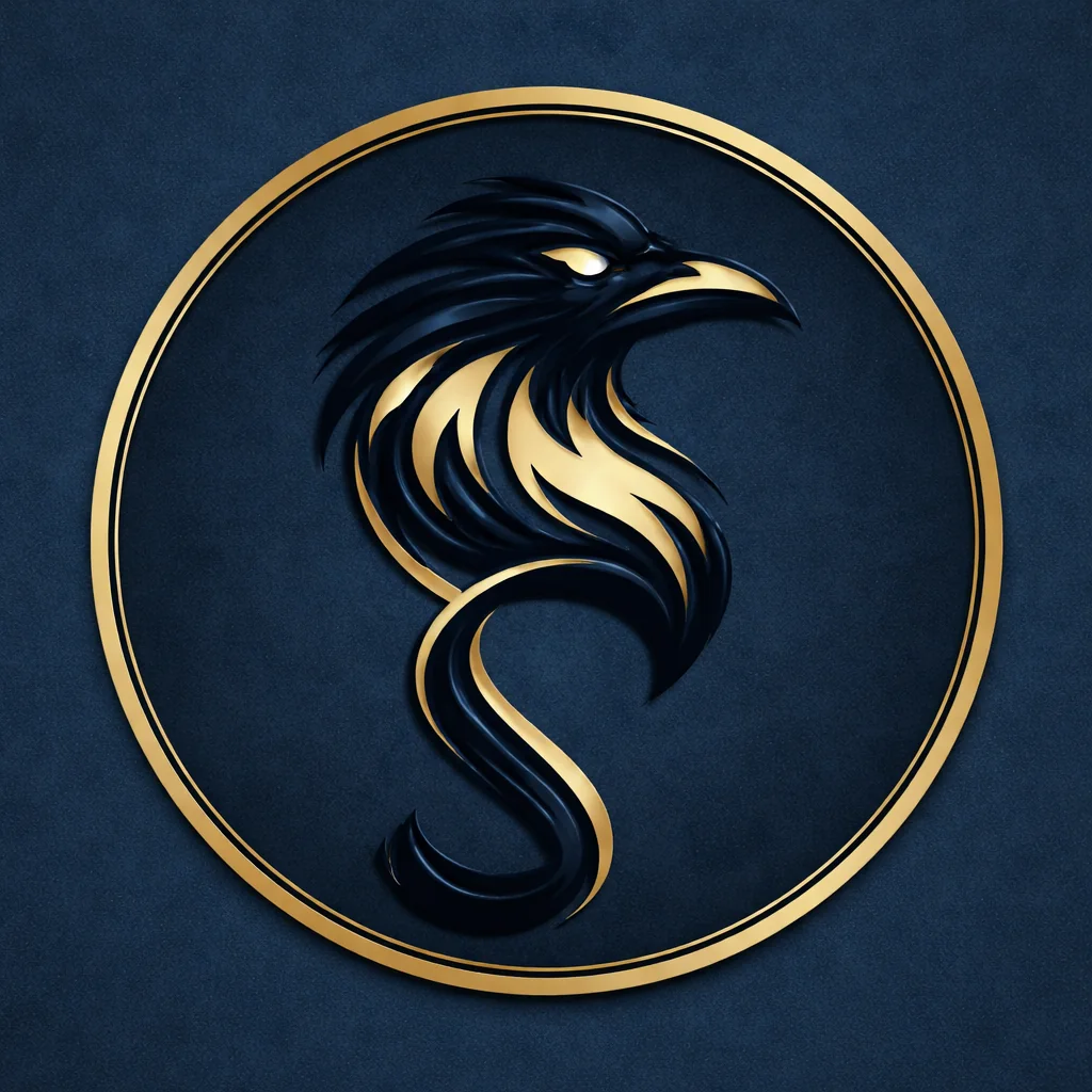 Original Corvidz navy and gold raven emblem